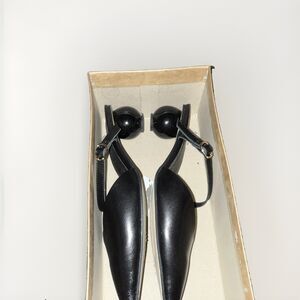 ALL BLACK Womens Black Leather Pointed Toe Slingback Buckle ball heel EU 40.5